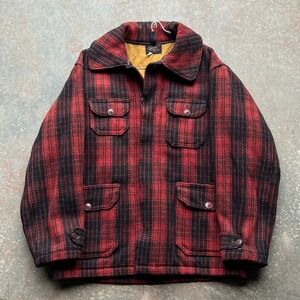 Vintage 50s Woolrich Wool Plaid Hunting Jacket w/Original License Mackinaw Coat